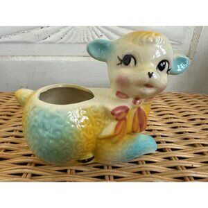 Vintage 40's Shawnee Lamb/sheep Planter Vase Yellow and Blue